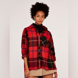 Like An Angel Boho Oversized Plaid Flannel Button Up Shirt. Medium. NWT.